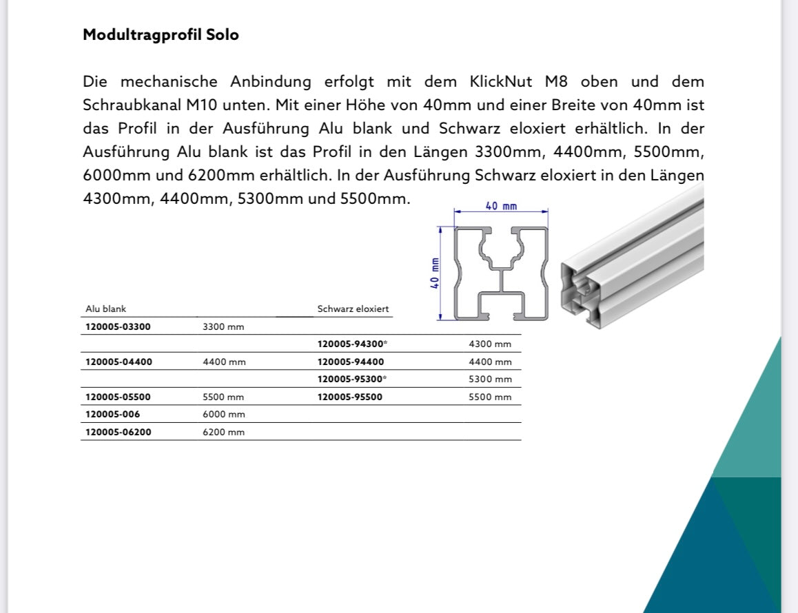 Schletter Montageschiene Modultragprofil Solo 4750mm, 4-24 Stück