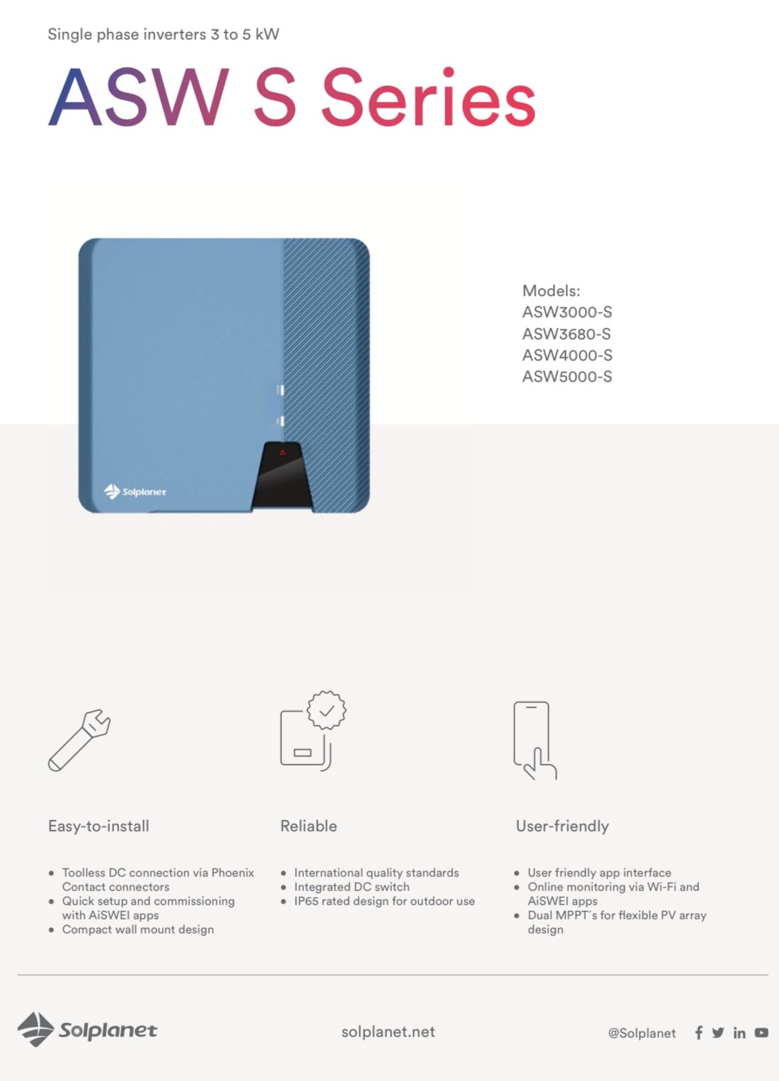 SOLPLANET ASW3680-S, inverter 2 MPPT, incl. WiFi stick