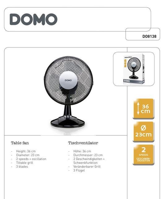 DOMO Tischventilator schwarz 23 cm, DO8138
