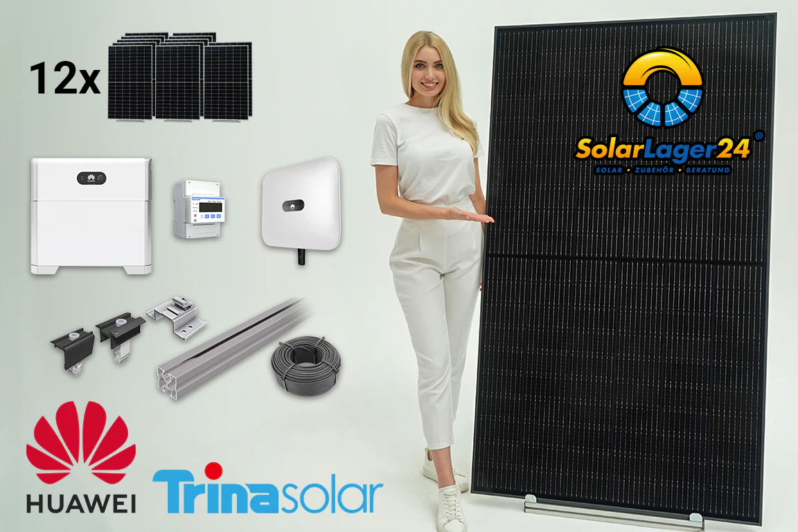 Komplettpaket 5 KWp bifazial, Ziegeldachmontage mit Trina Solar Modulen (+ Huawei Speicher 5-15 kWh)