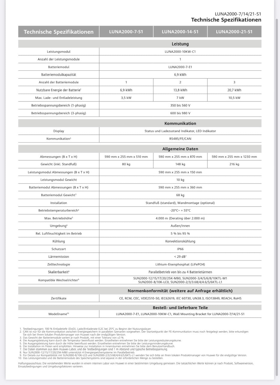 HUAWEI LUNA2000 7KWh -E1 Batteriemodul, 7 bis 21 kWh + Leistungsmodul