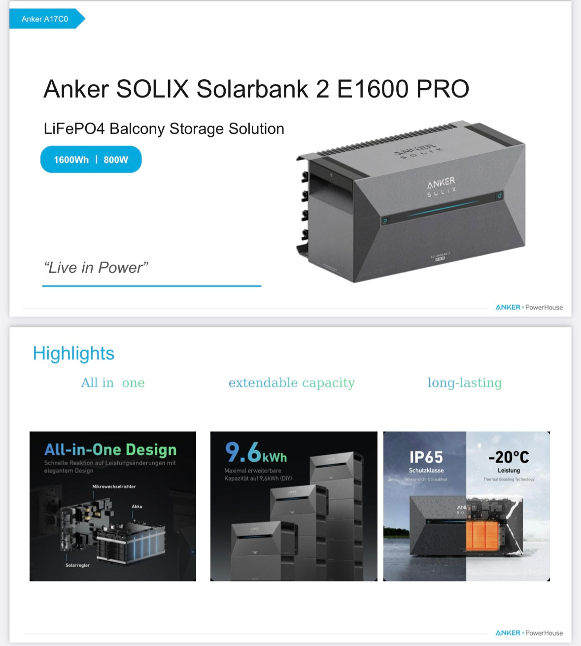 Anker SOLIX Solarbank 2 E1600 PRO for balcony solar energy storage, featuring 1600kWh capacity and extended lifespan.
