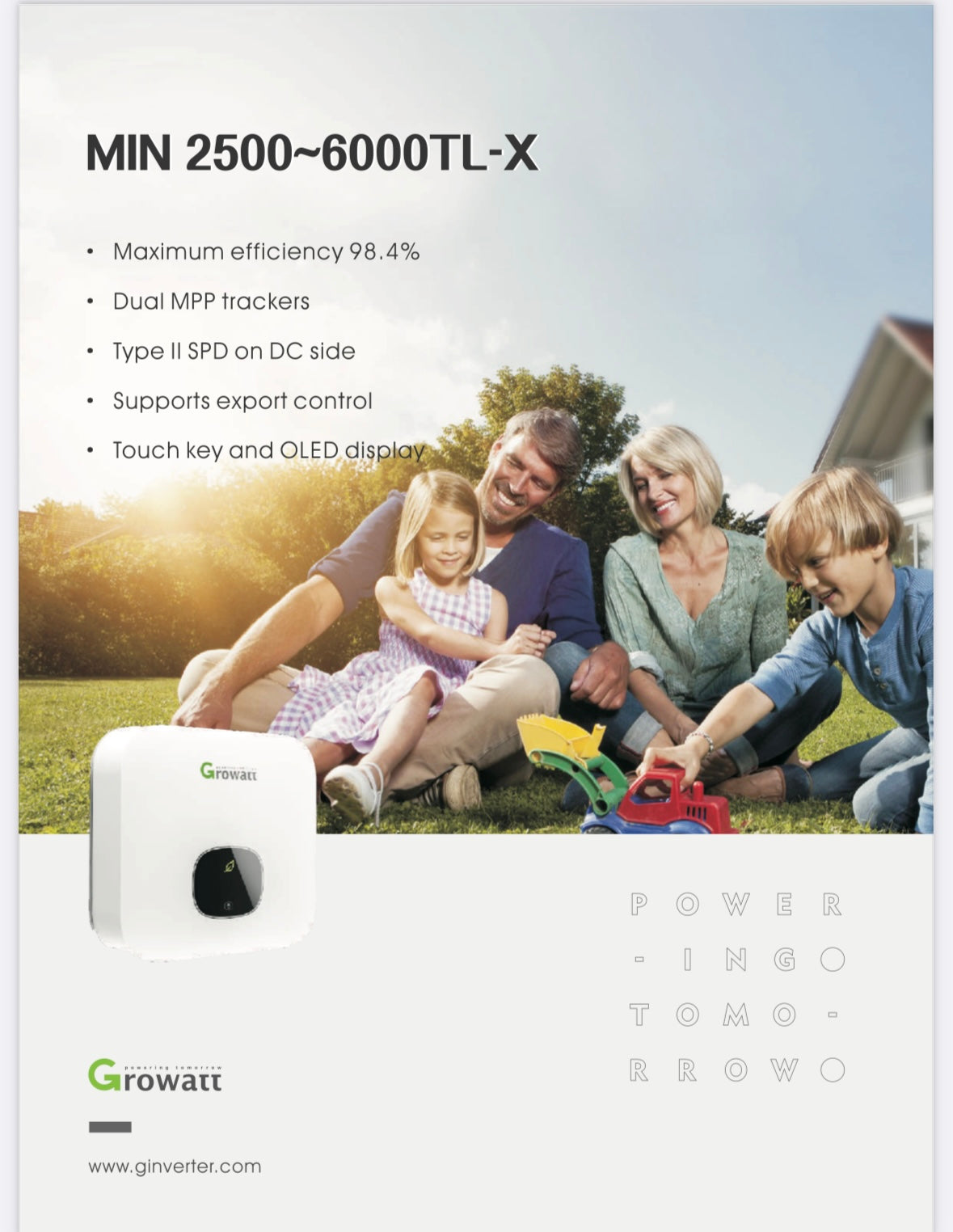 Growatt inverter MIN 3000TL-XE, 2.6KW, 2MPPT, 1-phase