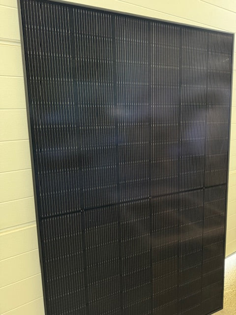 JA Solar 440W FullBlack bifacial double glass solar module front view.