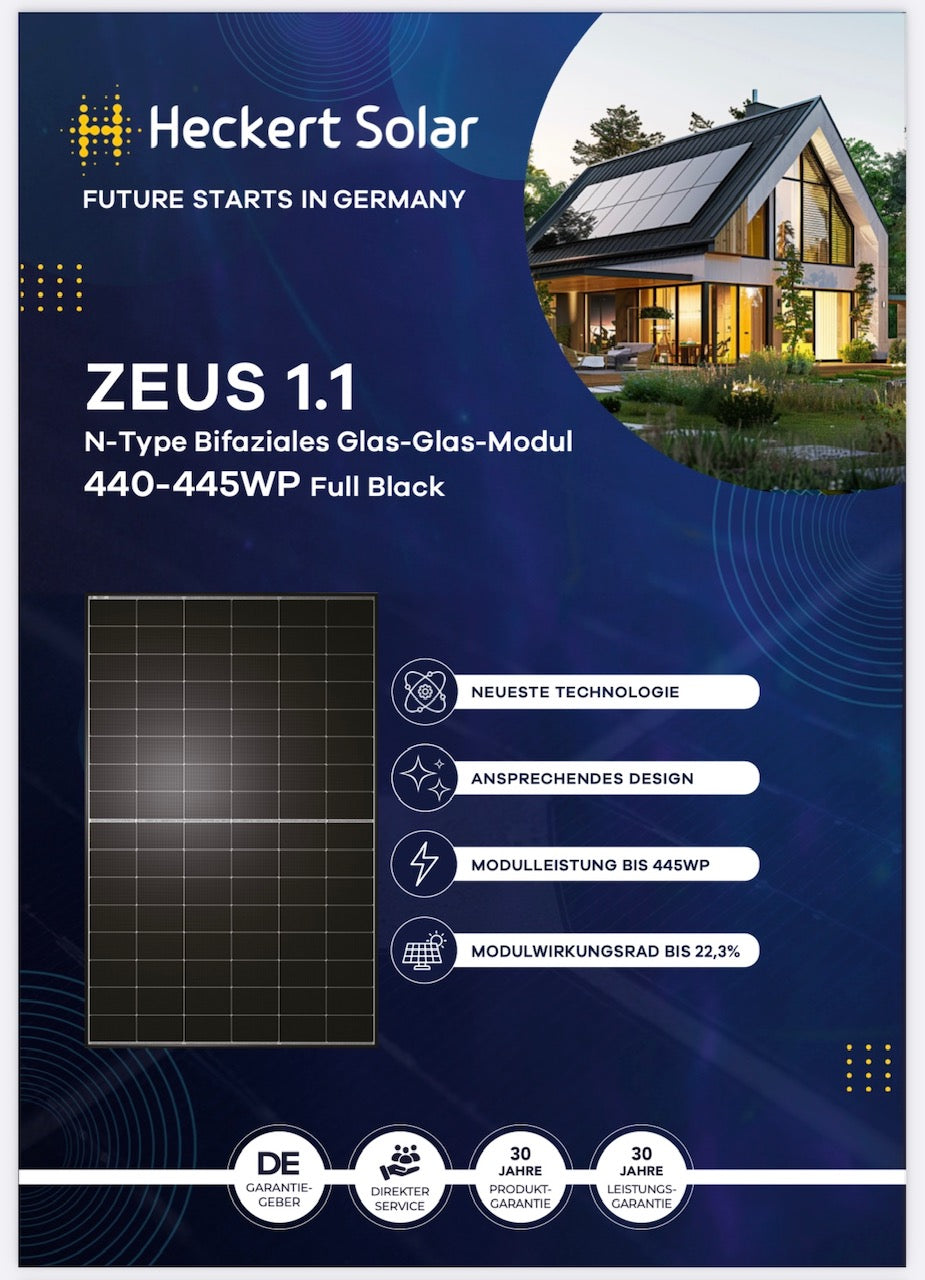Heckert Solar Zeus 1.1 96 M 445W Full Black Solar Module