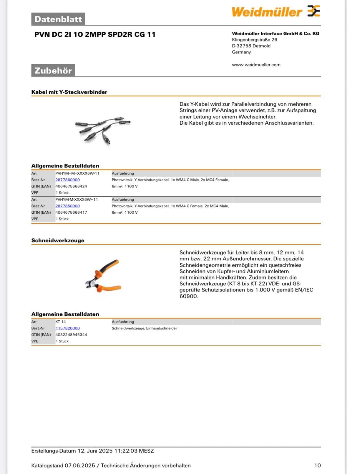 Weidmüller Generatoranschlusskasten PVN DC 2I 1O 2MPP SPD2R CG 11, 2 MPPT, Überspannungsschutz II