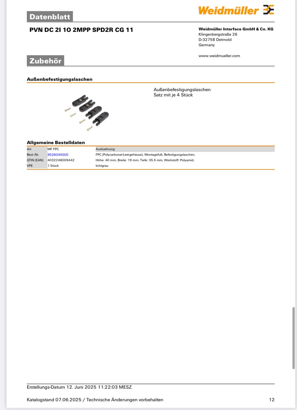 Weidmüller Generatoranschlusskasten PVN DC 2I 1O 2MPP SPD2R CG 11, 2 MPPT, Überspannungsschutz II