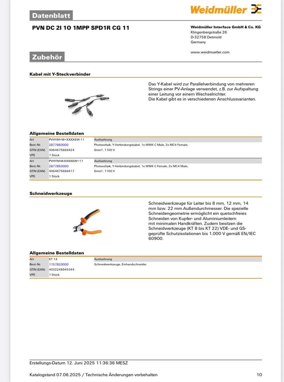 Weidmüller Generatoranschlusskasten PVN DC 2I 1O 1MPP SPD1R CG 11, Überspannungsschutz I / II