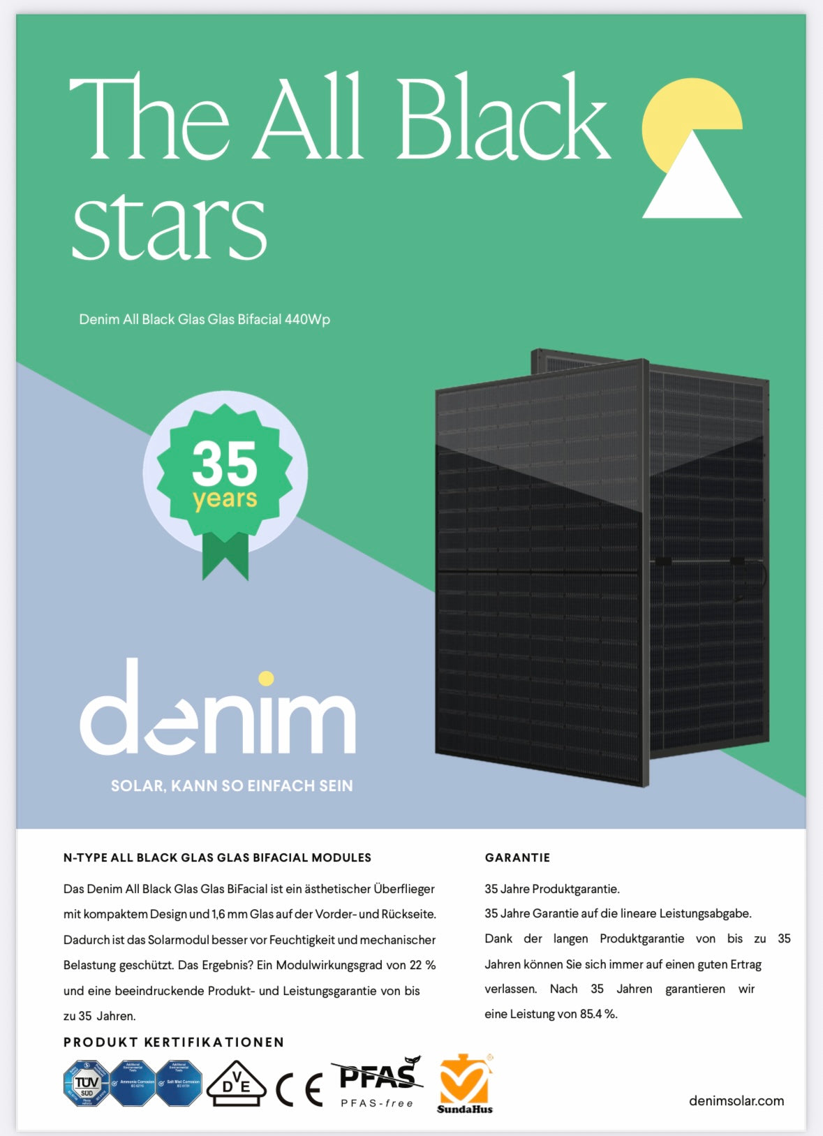 Denim Bifaziales Solarmodul N-Typ 440W All Black