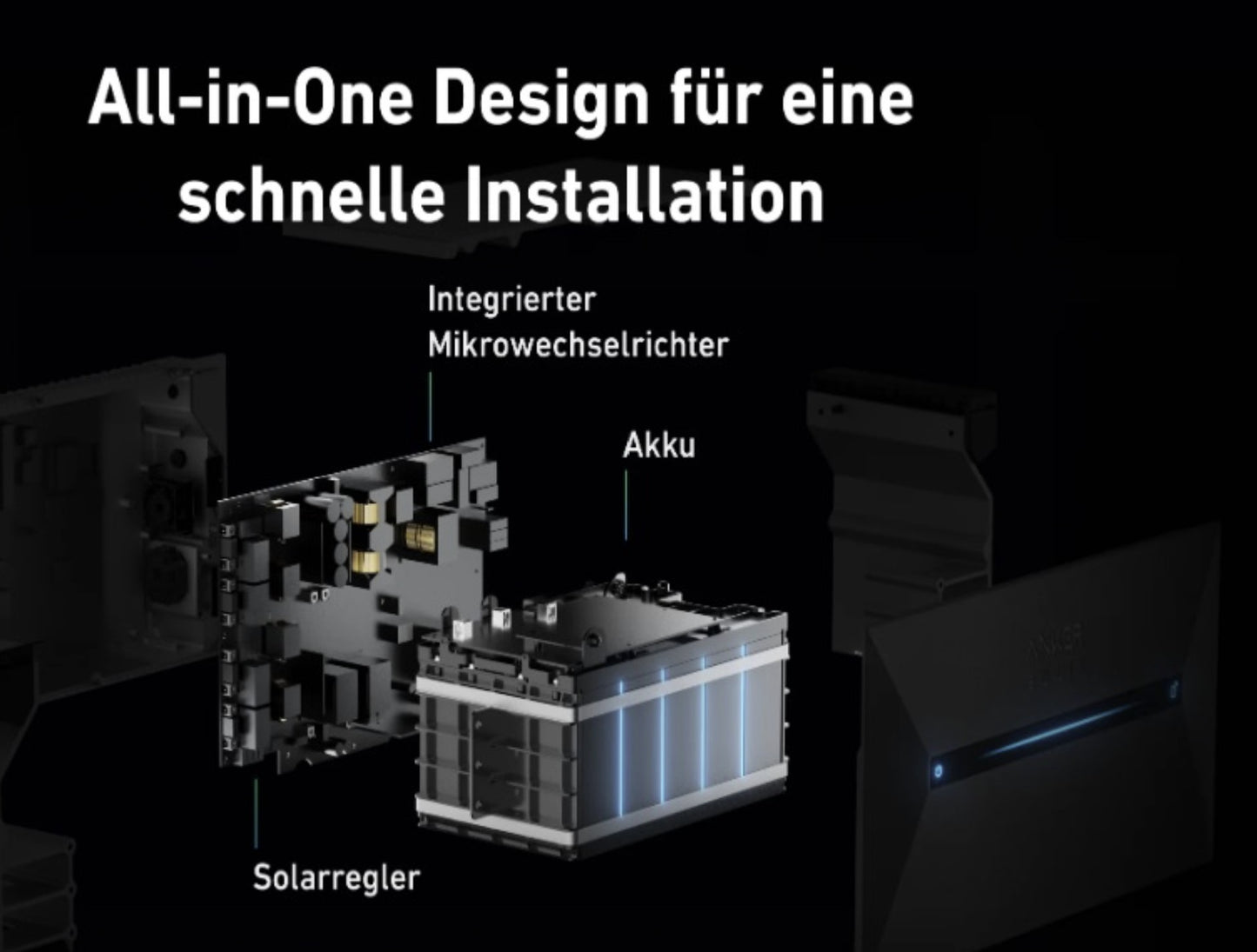 All-in-One Design for quick installation of Anker Solix Solarbank with integrated inverter and solar controller.