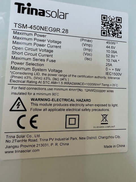 Trina Solar 450W double-glass solar module TSM-450NEG9R.28