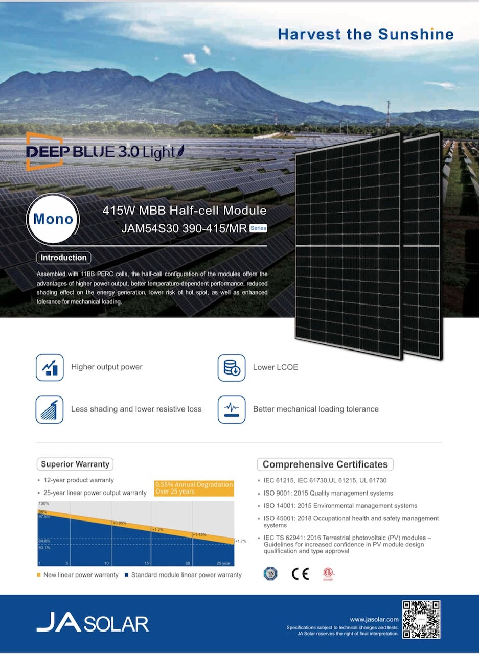 JA Solar 410W Solarmodul ## Halbzelle, schwarzer Rahmen ##