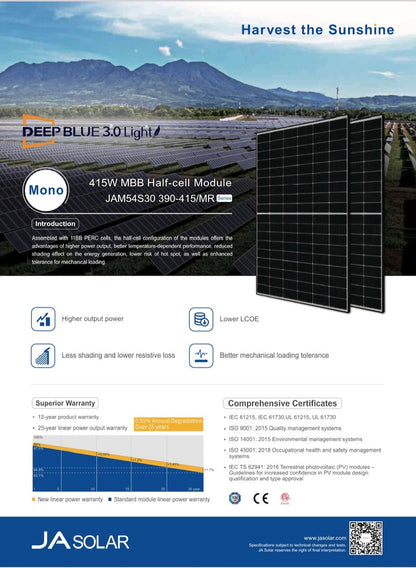 JA Solar 410W Solarmodul ## Halbzelle, schwarzer Rahmen ##