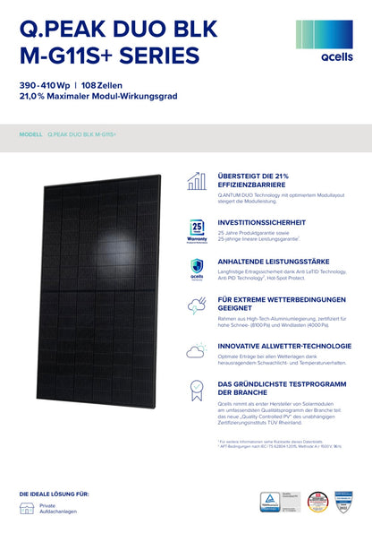 QCells 405W Solarmodul Q.PEAK DUO BLK M-G11S+ (Black, 25 Jahre Garantie)