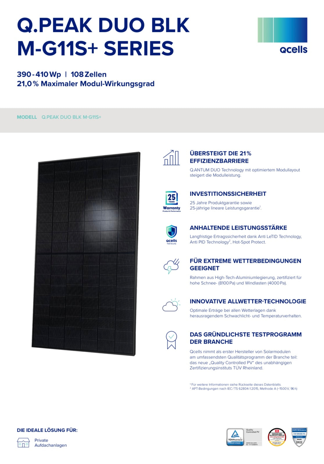QCells Q.PEAK DUO BLK M-G11S+ 405W Solarmodul (Black, 25 Jahre Garantie)