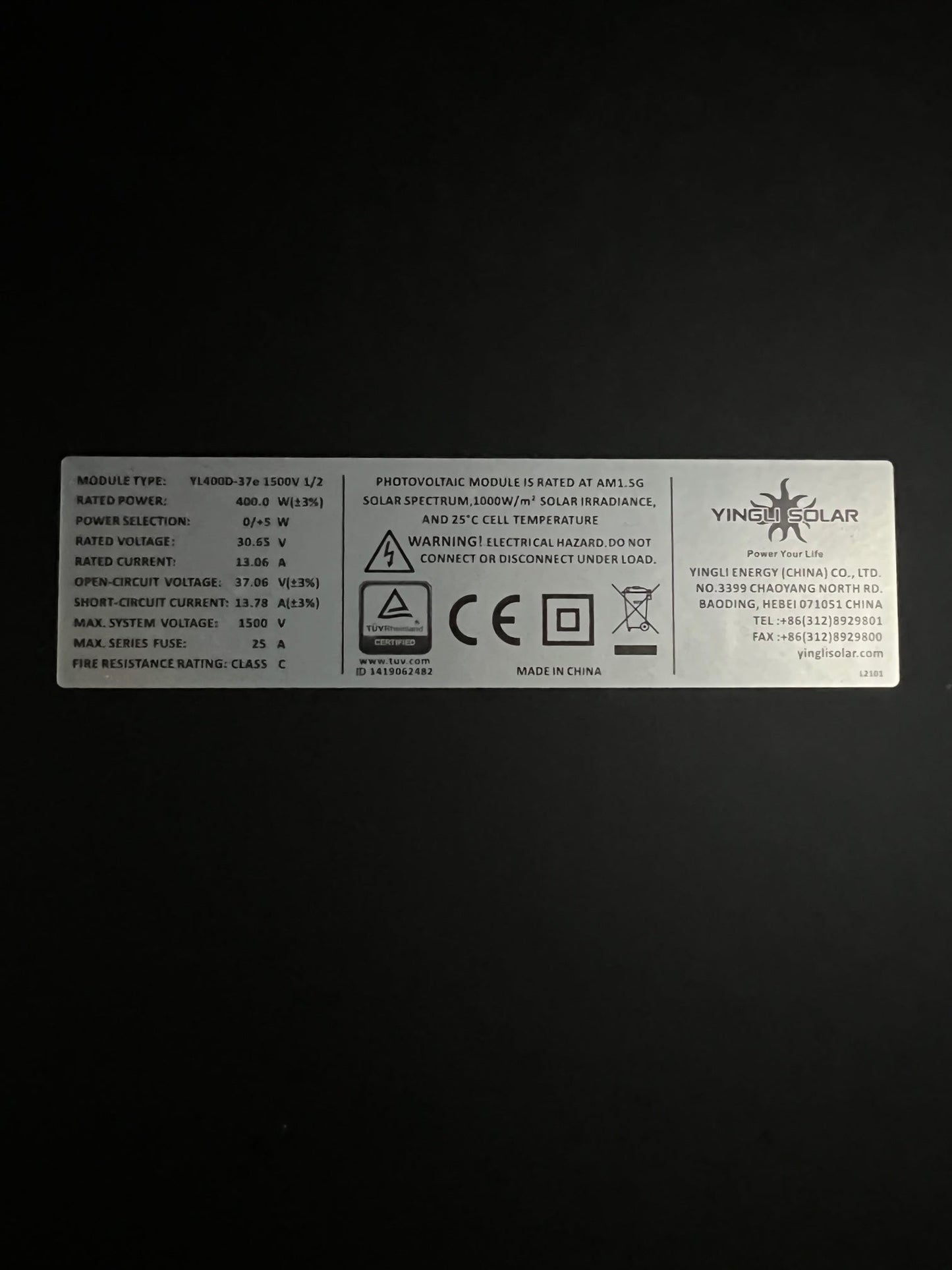 Yingli Solar 400W Black YLM-J 3.0 Pro Series YL400D-37e