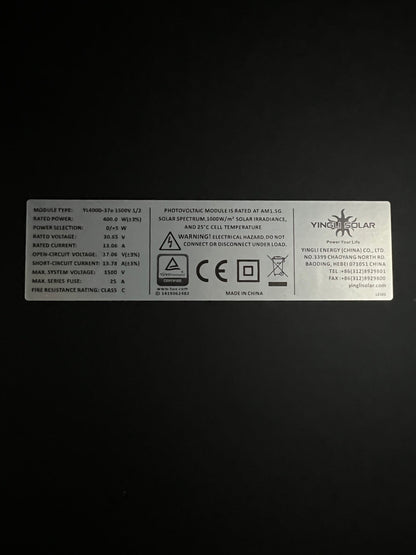 Yingli Solar 400W Black YLM-J 3.0 Pro Series YL400D-37e