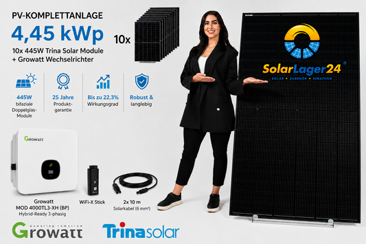 PV-Komplettanlage 4,45 kWp | 10× Trina Vertex S+ bifazial | Growatt Hybridwechselrichter