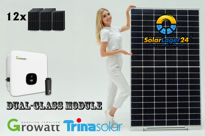 Solaranlage 5,28 KWp Dual-Glass, 12 Solarmodule Trina Solar a 440W + Hybrid Wechselrichter