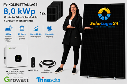 PV-Komplettanlage 8 kWp | 18× Trina Solar Vertex S+ 445W bifazial | Growatt MOD 8000TL3-XH (BP)