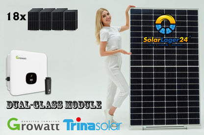 Solaranlage 7,92 KWp Dual-Glass, 18 Solarmodule Trina Solar a 440W + Hybrid Wechselrichter