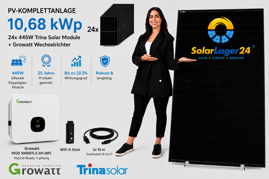 PV-Komplettanlage 10 kWp | 24× Trina Solar Vertex S+ 445W bifazial | Growatt MOD 10000TL3-XH (BP)