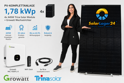 PV-Komplettanlage 1,78 kWp | Trina Solar 445W bifazial & Growatt MIC 1500TL-X