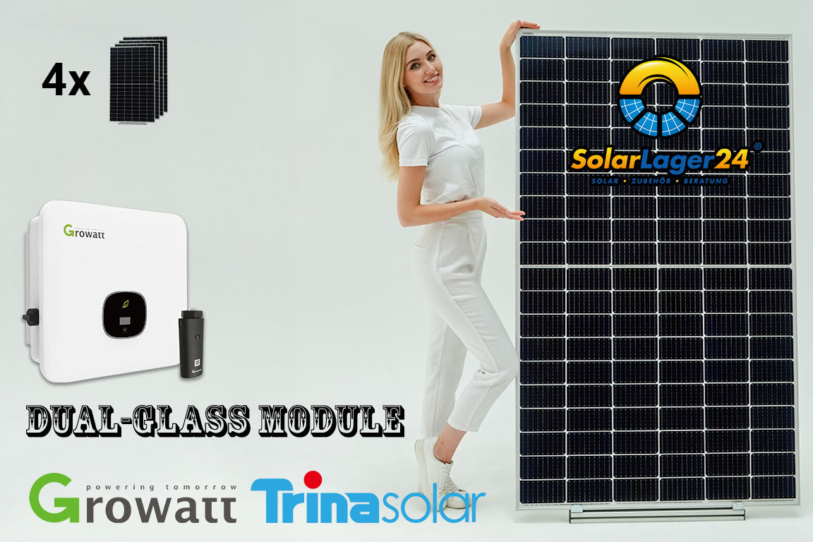 Solaranlage 1820W mit 4 Trina Solar Dual-Glass Modulen und Growatt Wechselrichter, Solar Lager 24