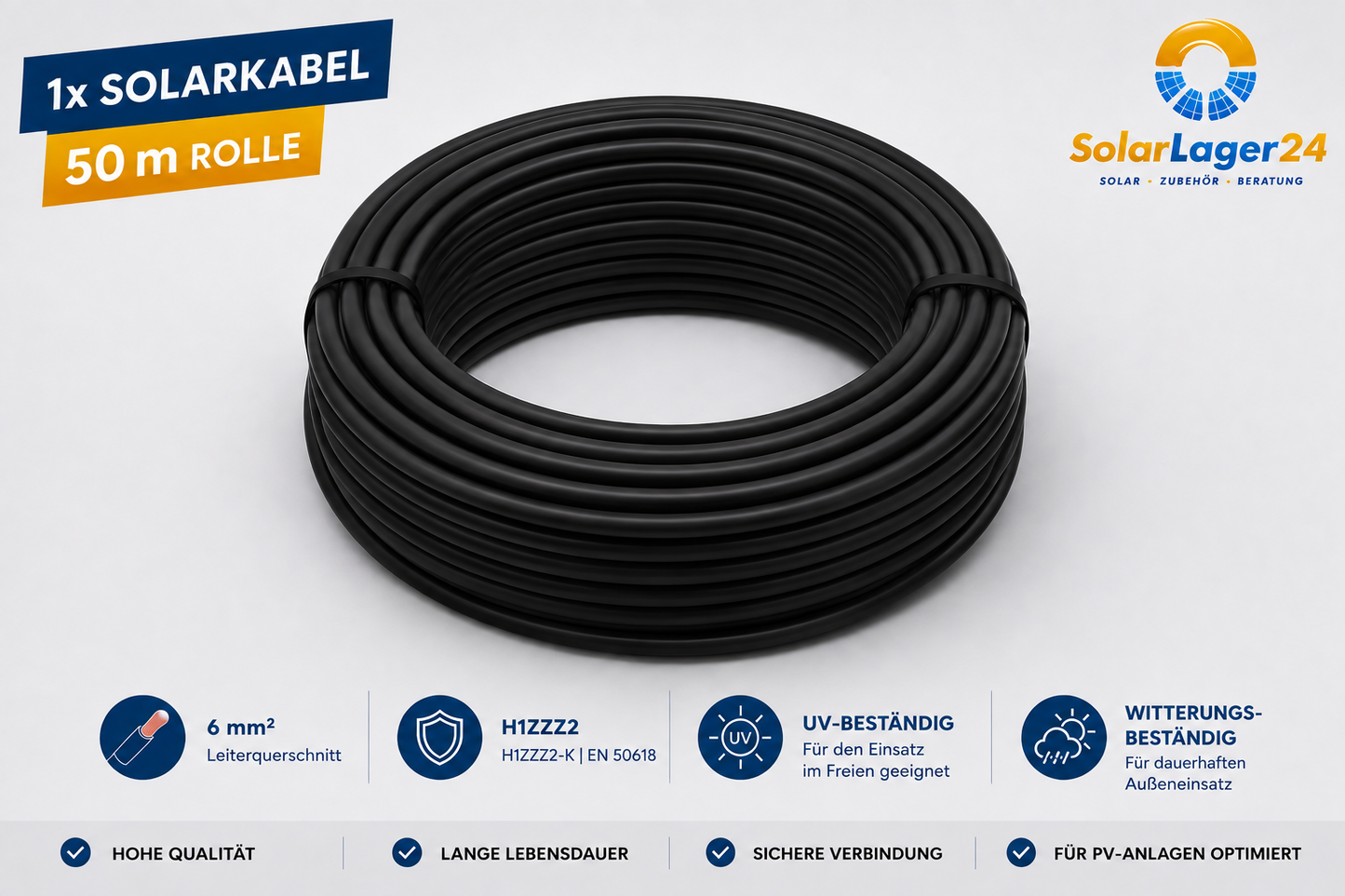 Solarkabel 6mm² Schwarz – 50 m Rolle | UV- & Witterungsbeständig für PV-Anlagen