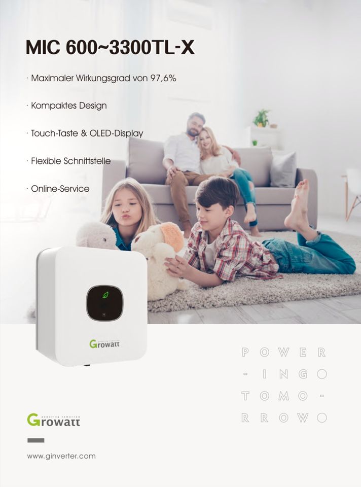 Growatt MIC 600~3300TL-X inverter with OLED display for efficient energy management.