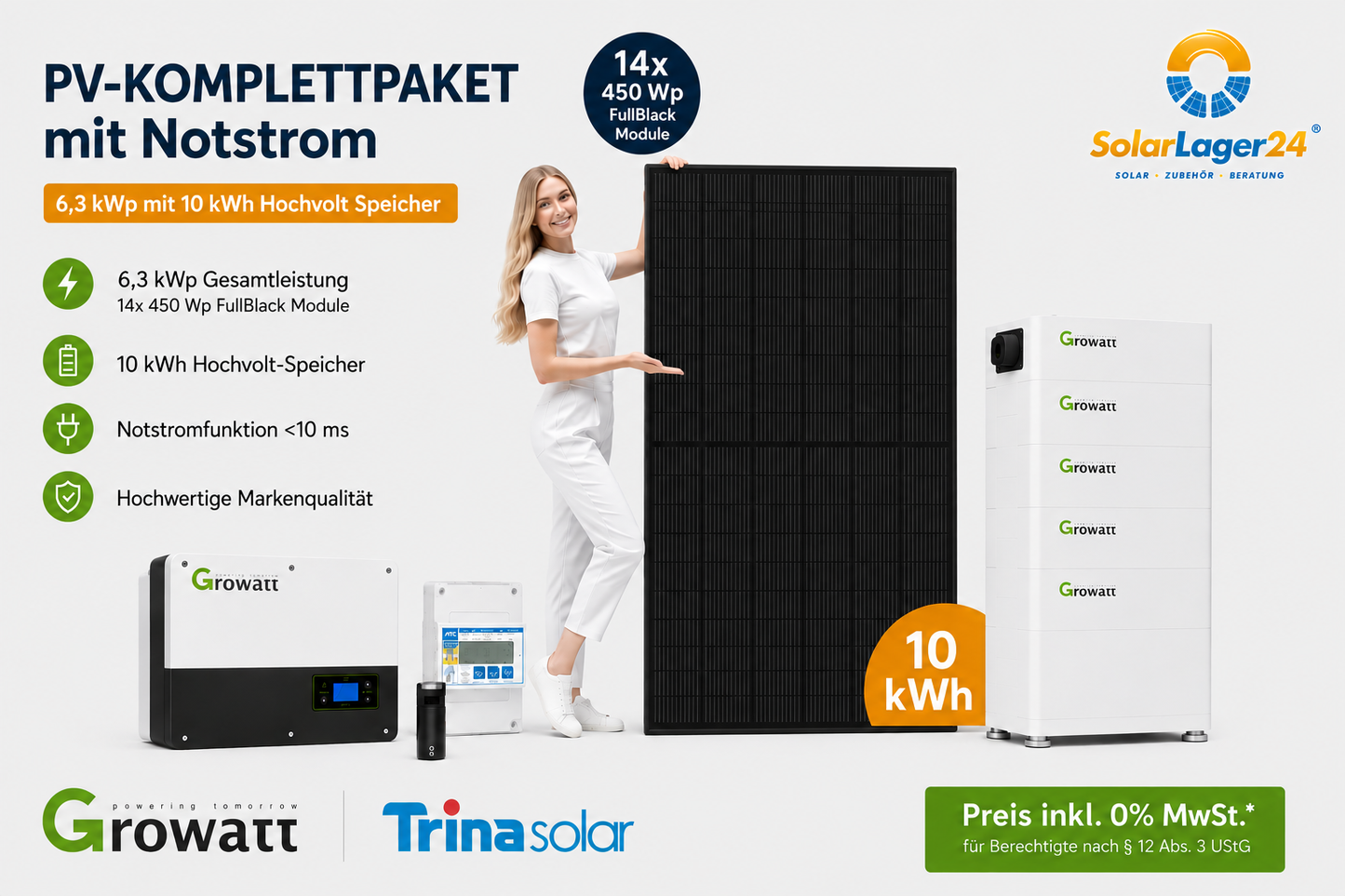 PV-Komplettpaket 6,3 kWp FullBlack mit Notstrom | 10 Kwh ARK Batterie Speicher