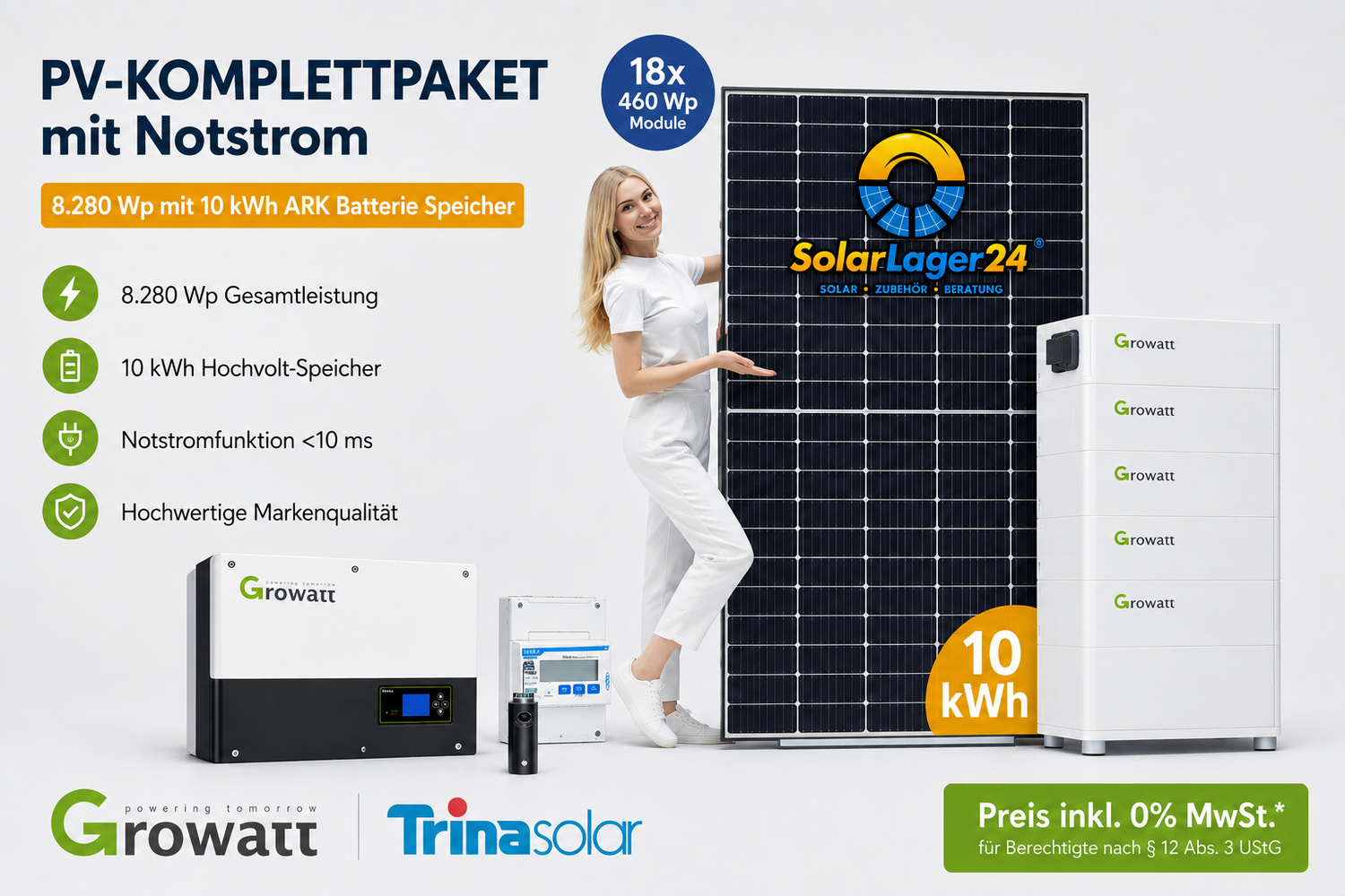 PV-Komplettpaket mit Notstrom 8280Wp mit 10 Kwh ARK Batterie Speicher