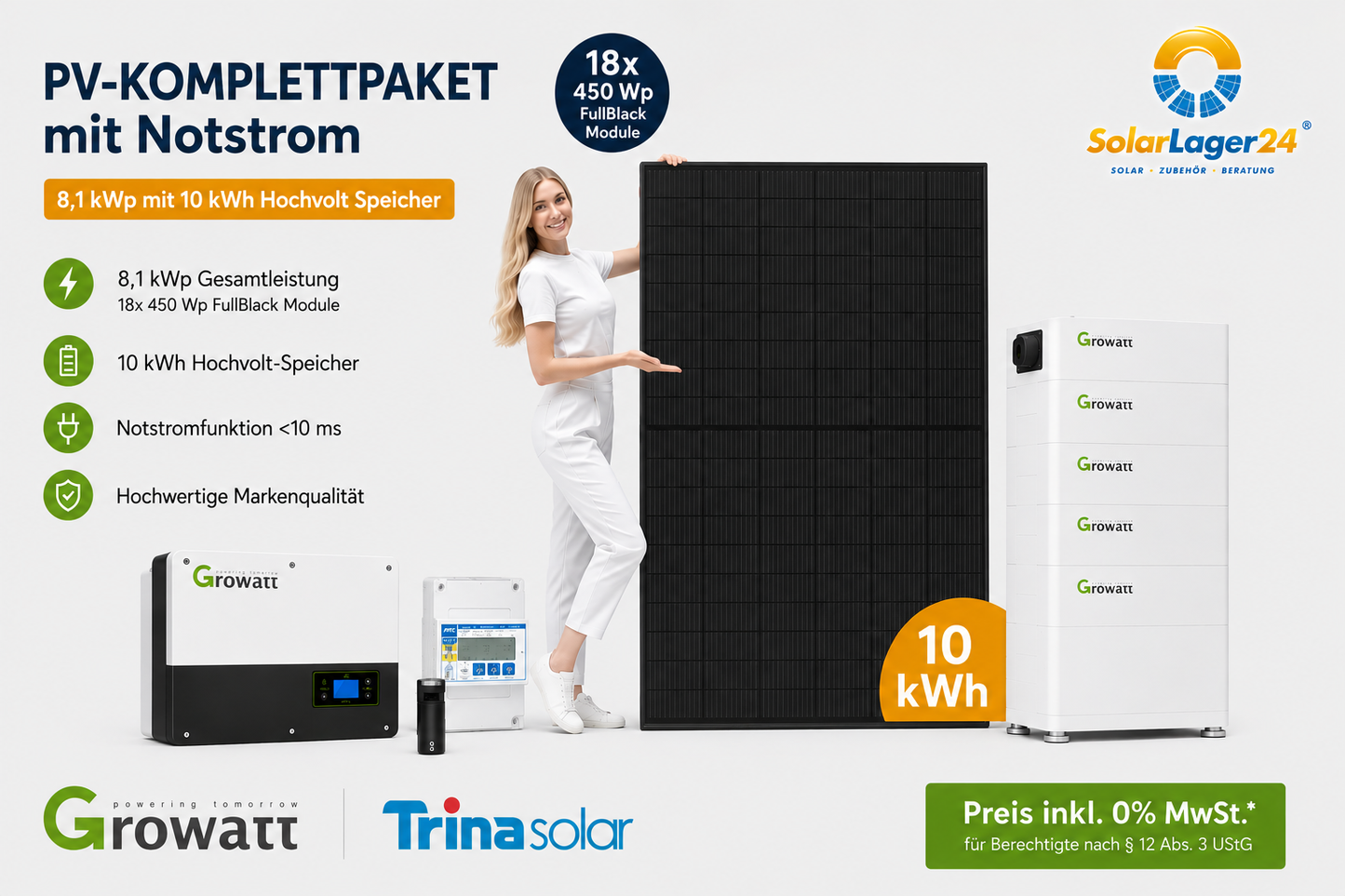 PV-Komplettpaket 8,1 kWp FullBlack mit Notstrom | 10 Kwh ARK Batterie Speicher