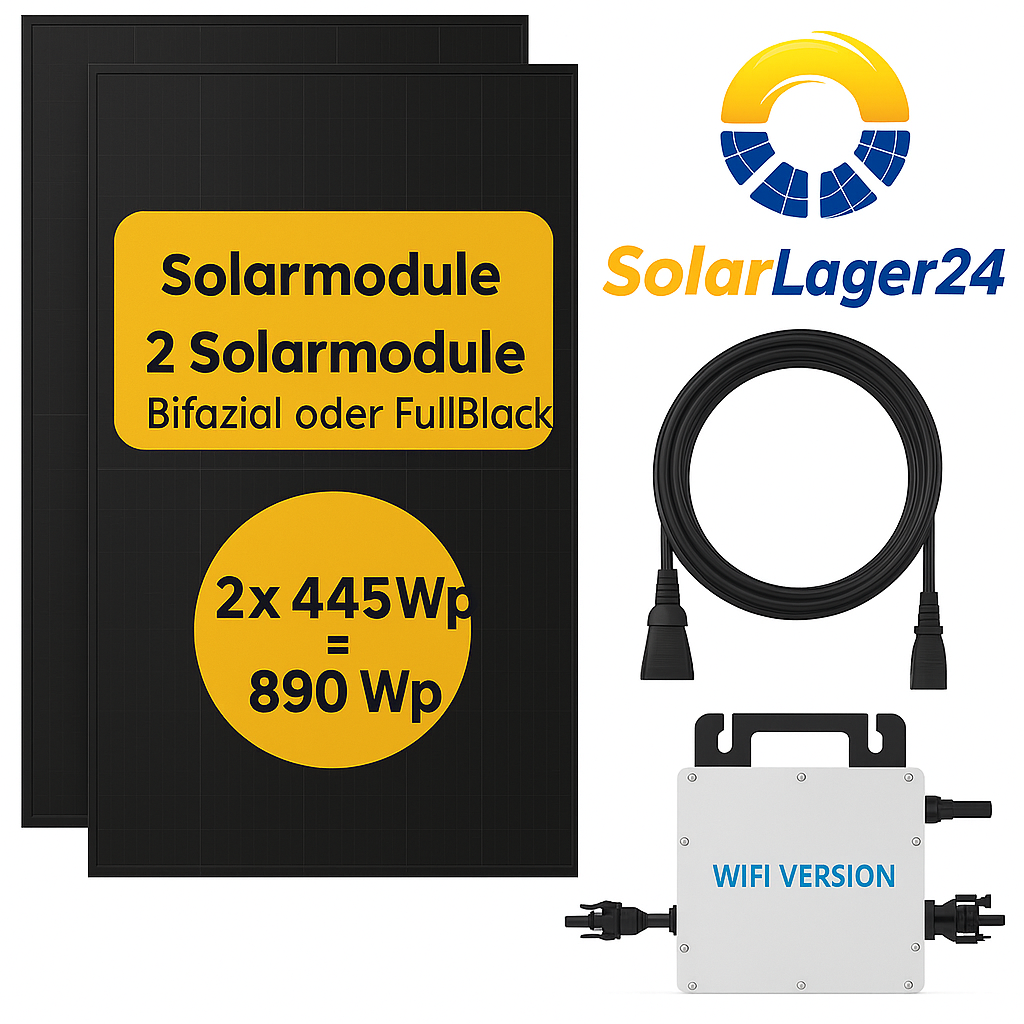 Balkonkraftwerk für 2 Solarmodule | Bifazial | FullBlack | Basic