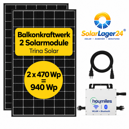 Balkonkraftwerk 2 Solarmodule 940 Wp | Trina Solar + Hoymiles HMS-800-2WB