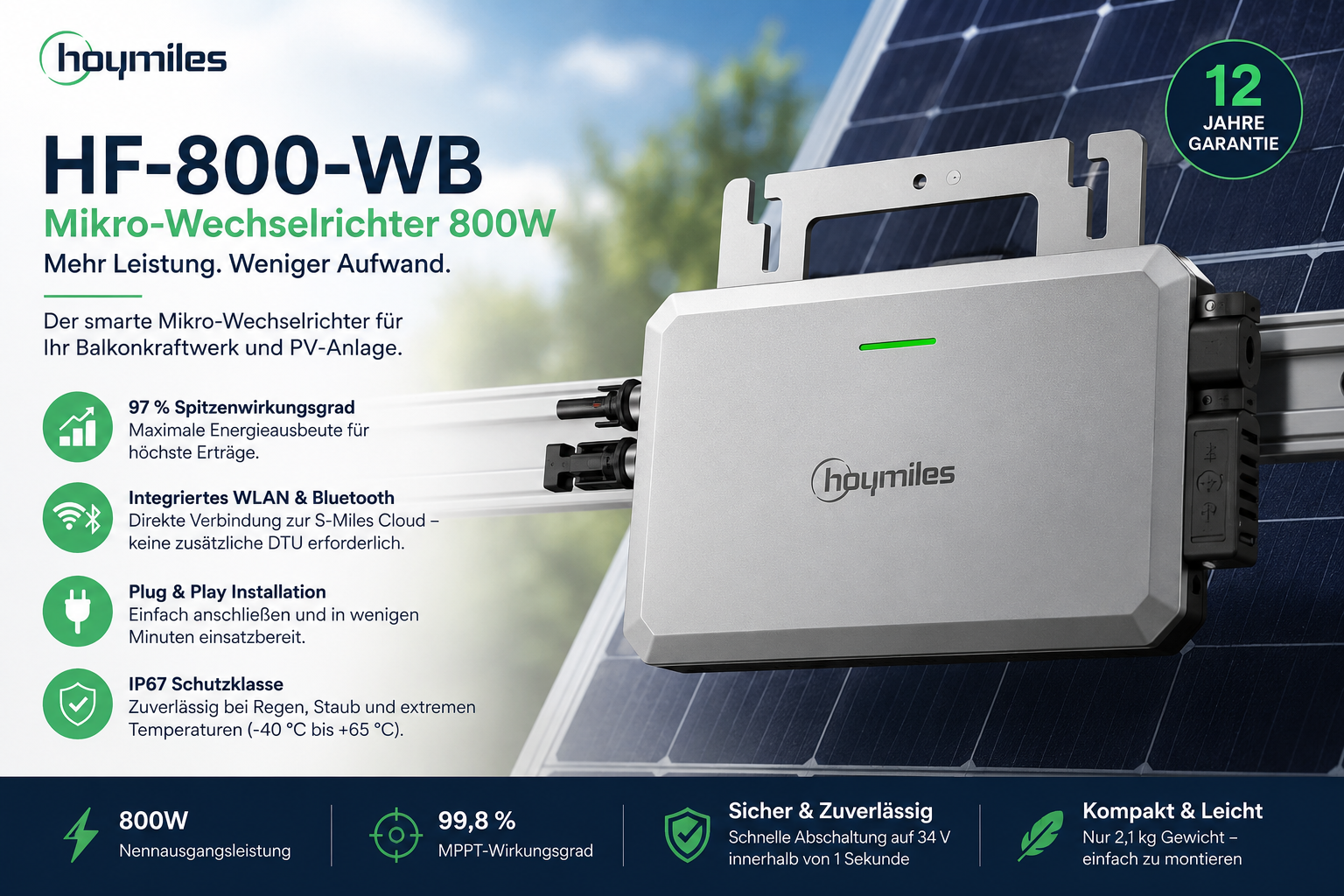 Hoymiles HF-800-WB 800W Mikro-Wechselrichter | WLAN & Bluetooth