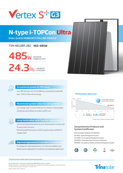 Trina Vertex S+ G3 480W Glas-Glas Solarmodul – Black Frame