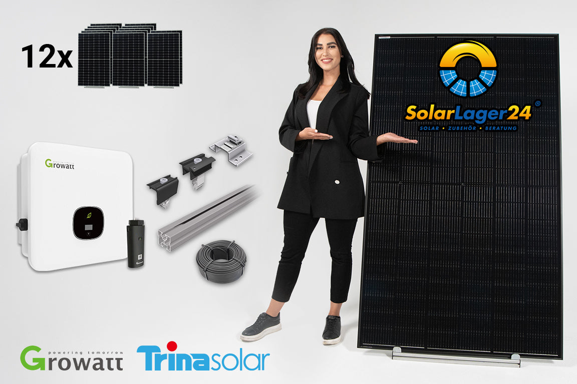 5 kWp Solaranlage Komplettpaket für Flachdach – Full Black | Trina Solar 450W | Growatt
