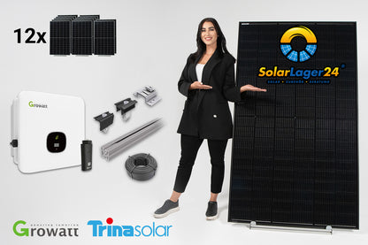 5 kWp Solaranlage Komplettpaket für Flachdach – Full Black | Trina Solar 450W | Growatt