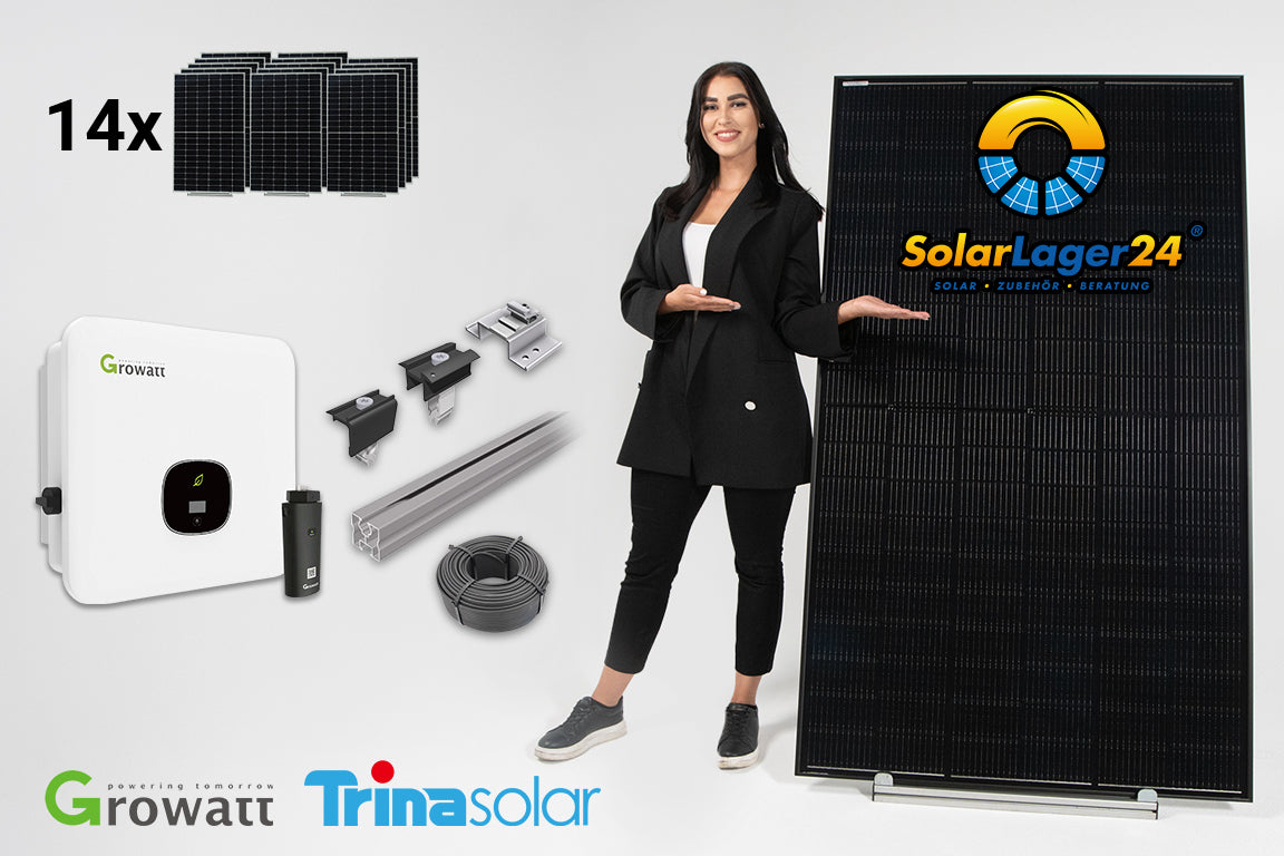 6 kWp Solaranlage Komplettpaket für Flachdach – Full Black | Trina Solar 450W | Growatt