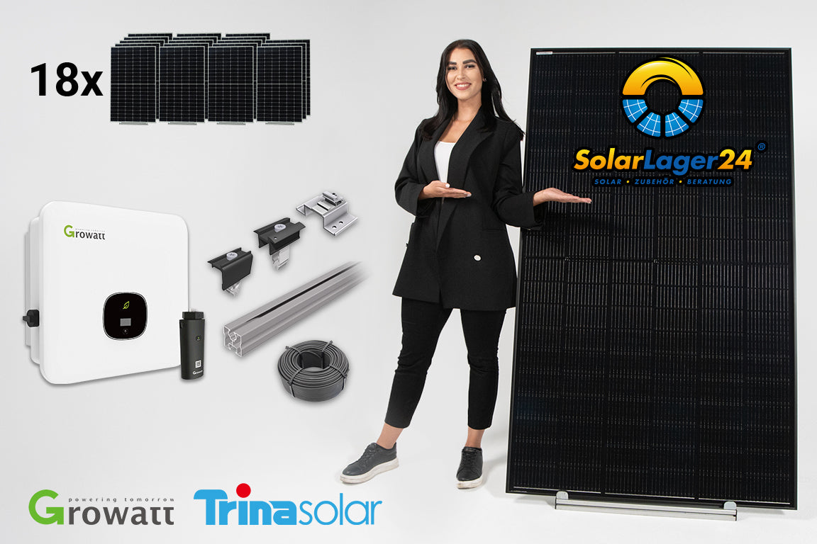 8 kWp Solaranlage Komplettpaket für Flachdach – Full Black | Trina Solar 450W | Growatt