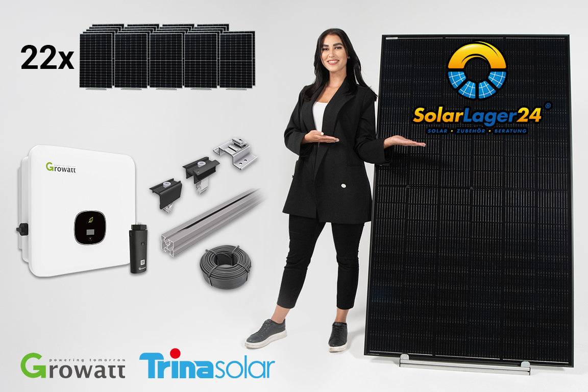 10 kWp Solaranlage Komplettpaket für Flachdach – Full Black | Trina Solar 455W | Growatt
