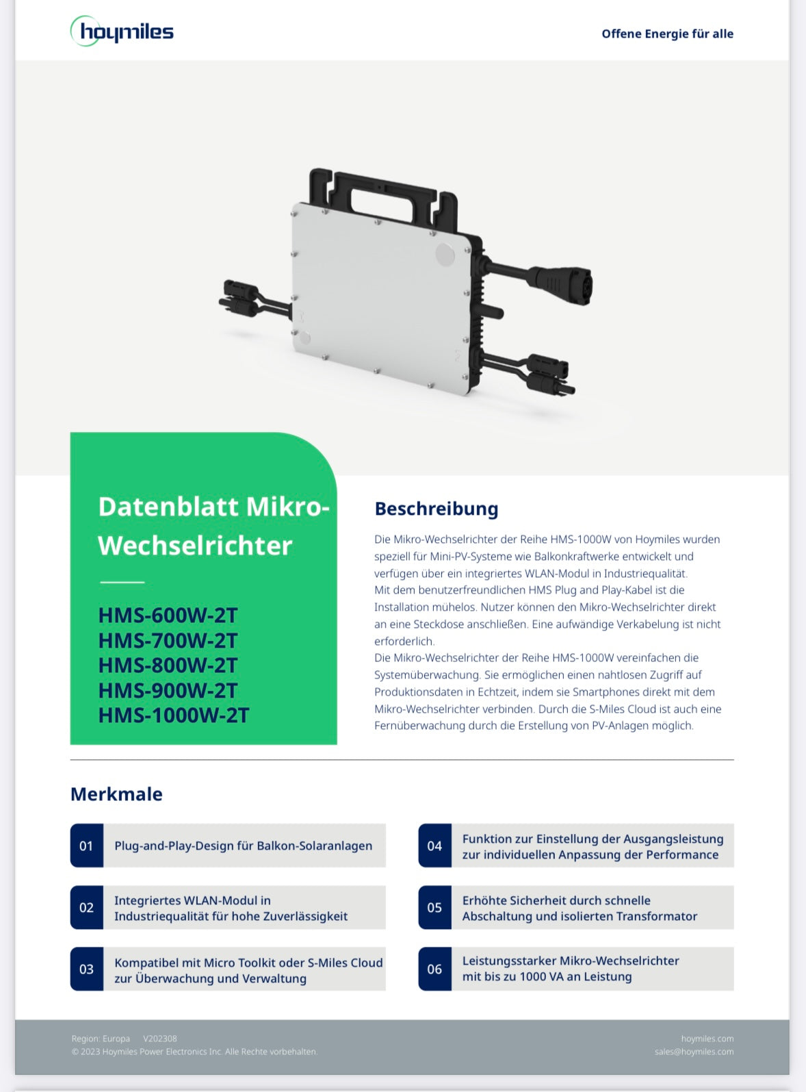 Hoymiles Mikrowechselrichter HMS Serie 400-2000 W