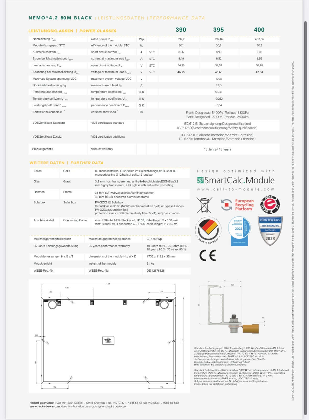 Heckert Solar 395W NEMO® 4.2 80 M BLACK Solarmodul (ab 115,-€/Modul)