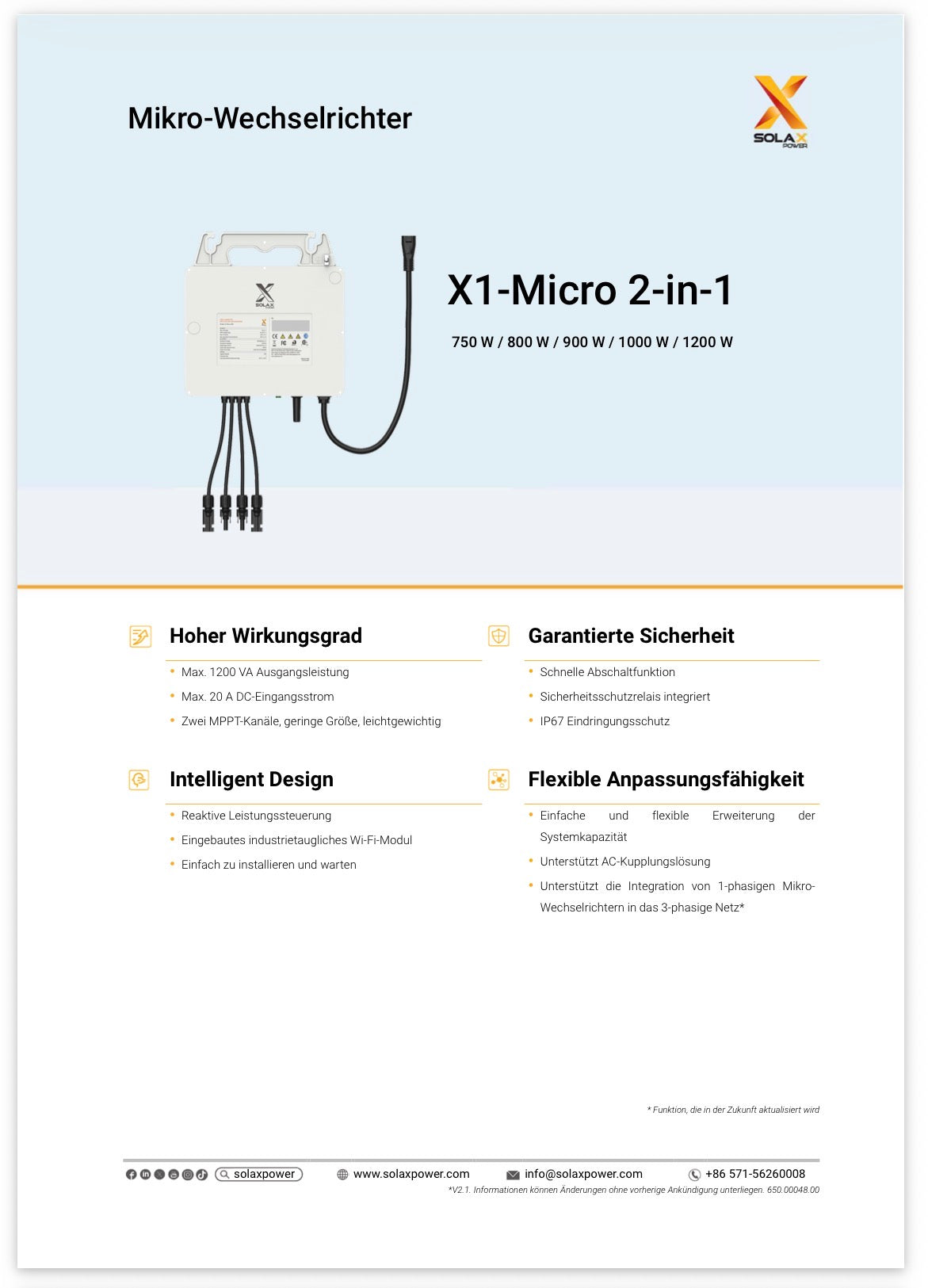 SolaX X1-Micro 800 Mikrowechselrichter mit WLAN & Dual MPPT