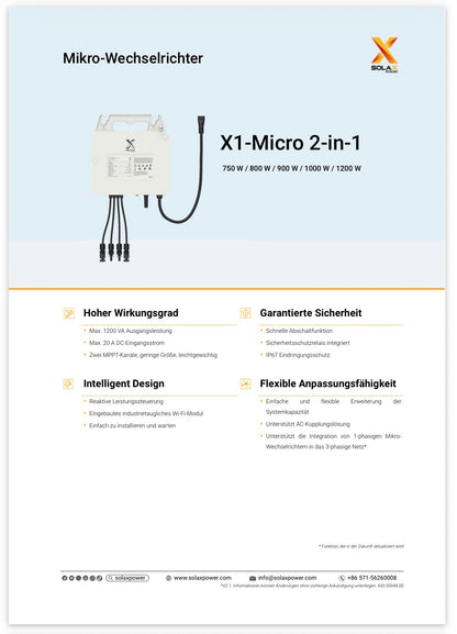 SolaX X1-Micro 800 Mikrowechselrichter mit WLAN & Dual MPPT