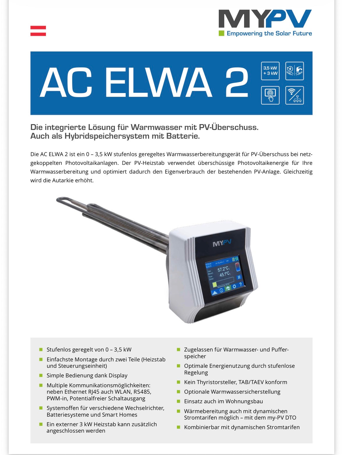 my-PV ELWA 2 PV hot water unit, water heating unit up to 3.5kW