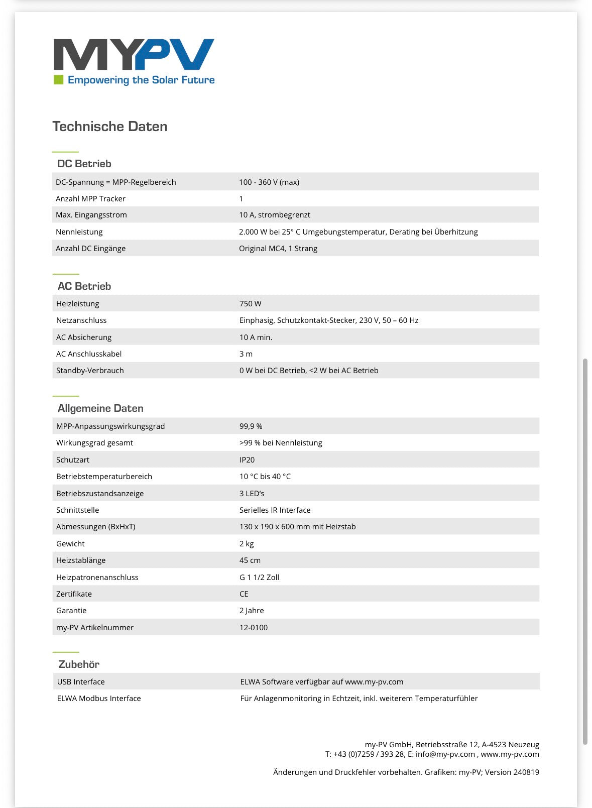 my-PV ELWA 2 kW PV Warmwasserbereiter | Solarstrom direkt nutzen