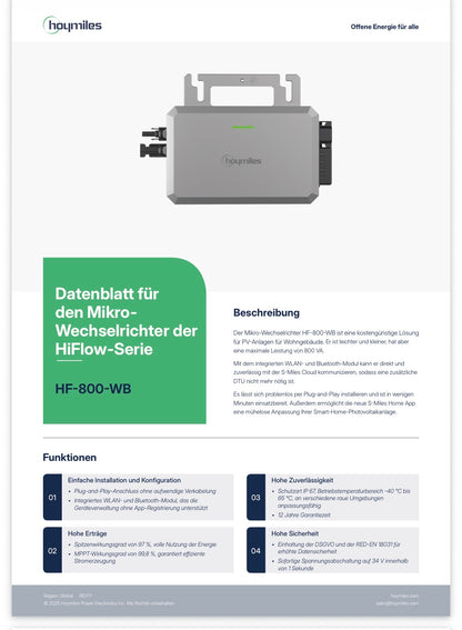 Hoymiles HF-800-WB 800W Mikro-Wechselrichter | WLAN & Bluetooth