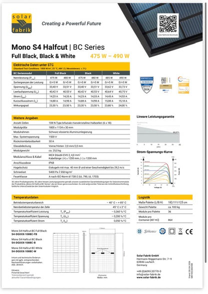 SolarFabrik Mono S4 Trend Black 450W double-glazed solar module
